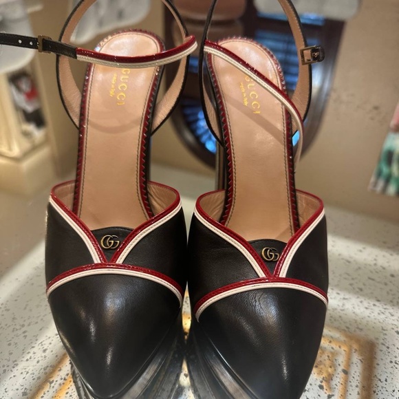 Gucci black printed logo platform slingback pumps - Picture 1 of 6